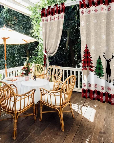 Vista 5 de Christmas Reindeer Outdoor Curtains for Patio Waterproof Drapery,Grommet Window Curtain Living Room,Bedroom,Doorway,Kitchen,Cafe,Porch,Cabana Drapes