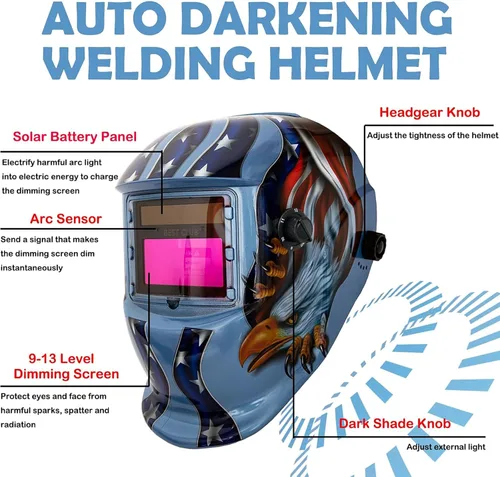 Vista 2 de Casco de soldadura con oscurecimiento automático: capucha solar de color verdadero BESTCLUB con rango de sombra ajustable 4/9-13 para máscara