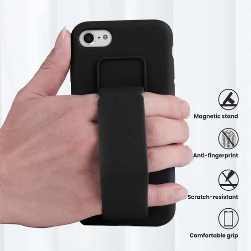 Vista 6 de Funda de silicona con soporte de LAUDTEC compatible con iPhone 7/8/SE, soporte de metal con soporte de pie vertical y horizontal, cubierta flexible