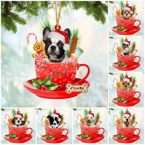 Vista 2 de NAZENTI Adorno personalizado de Alaskan Malamute en taza roja, adorno de Navidad personalizado para perros amantes de las mascotas, colgante