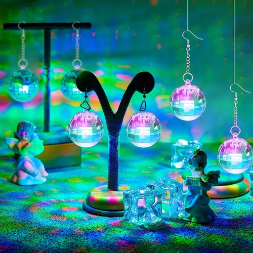 Vista 3 de Henoyso 4 Pairs Light up Disco Ball Earrings Jewelry LED New Year Light Glow Earrings for Women Girls Christmas Disco Party Favor Bachelorette Dance