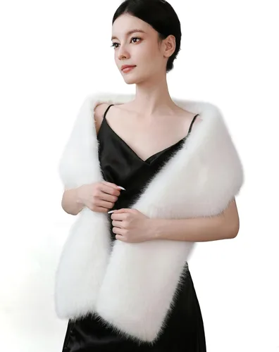 Vista 9 de Dikoaina Bufanda de invierno para mujer de piel sintética, con cuello, tipo envoltura, de piel sintética Beige