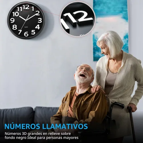 Vista 3 de Plumeet reloj de pared grande de 13 pulgadas, silencioso, sin tictac, de cuarzo, para decoración de sala de estar, estilo moderno, adecuado