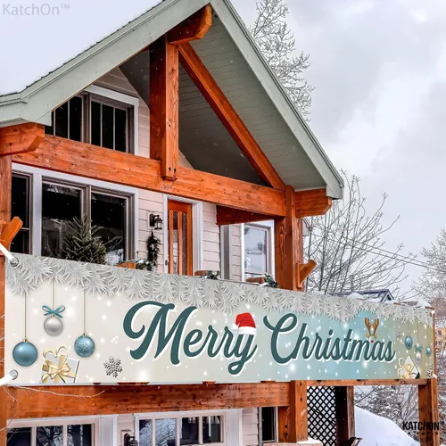 Vista 4 de KatchOn, Cartel de Feliz Navidad para patio, grande, 120 x 20 pulgadas, pancarta de Feliz Navidad al aire libre para decoraciones de Navidad
