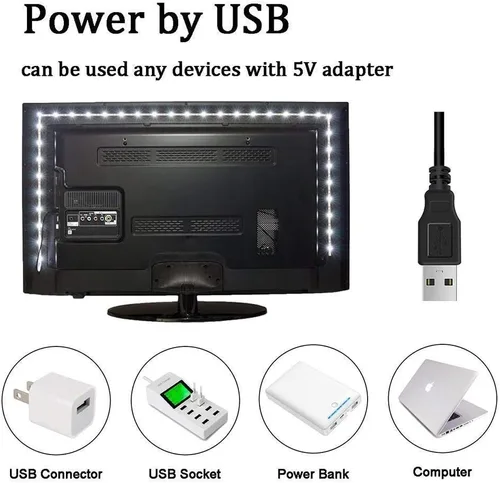 Vista 5 de Tira de luces LED de 6.56 pies para TV de 40 a 60 pulgadas, kit de retroiluminación USB con control remoto, 16 colores 5050 Bias HDTV, para 40-60