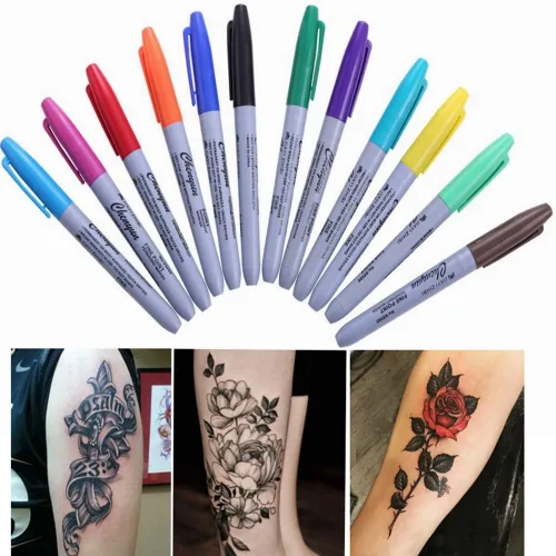 Vista 6 de Marcador permanente de piel de tatuaje, nuevo tatuaje estrella marcado Scribe Pen tatuaje pluma permanente 12 unidades tatuaje marcador pluma