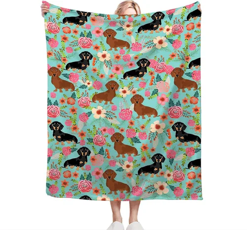 Vista 3 de Jinflower Manta de Perro Salchicha Bonito Patrón de Perro Salchicha Manta de Tiro para Niñas Niños Adultos Súper Suave Cálida Acogedora Manta