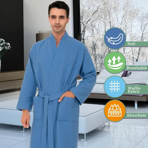 Vista 5 de TowelSelections Bata de baño tipo kimono suave para hombre, bata de baño tipo waffle