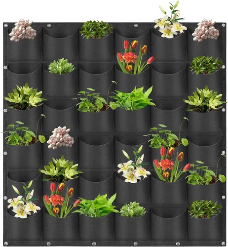 Vista 20 de Bolsas de cultivo colgantes para plantar, 9 bolsillos para colgar en la pared, bolsa de cultivo vertical para jardín interior y exterior, contenedor