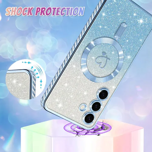 Vista 139 de Bonoma - Funda compatible con Samsung Galaxy S21 Plus, diseño de corazón con purpurina, color rosa Support for MagSafe, Plating Magnetic Case TPU