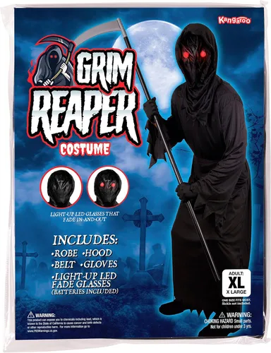 Vista 2 de KANGAROO Disfraz de Parca Grim disfraz de fantasma fantasma para niños con ojos rojos brillantes excluyendo guadaña de segador de metal disfraz