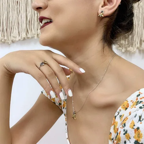 Vista 3 de ChicSilver Cadena de eslabones cubanos retro, anillos cruzados de plata de ley 925 y latón oxidado, anillos ajustables abiertos para mujer