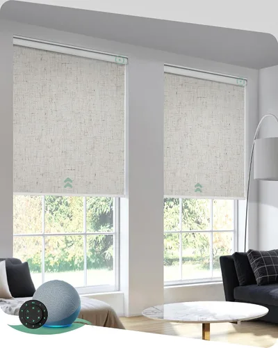 Vista 7 de Yoolax Persianas motorizadas con control remoto, persianas inteligentes opacas para ventanas interiores, cortinas automáticas compatibles con Alexa