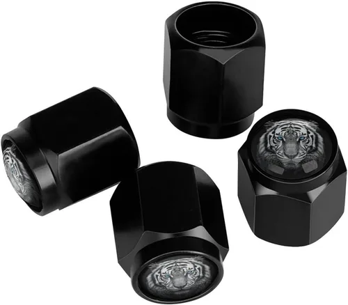 Vista 14 de Wolf - Tapones de válvula de neumático con bandera americana, tapas de válvula de neumático de aluminio negro, cubiertas universales