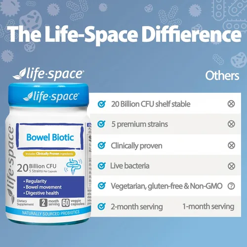 Vista 7 de Life-Space Probióticos bióticos intestinales para regularidad, porción de 2 meses, 20 mil millones de UFC y 5 cepas, apoya el movimiento intestinal