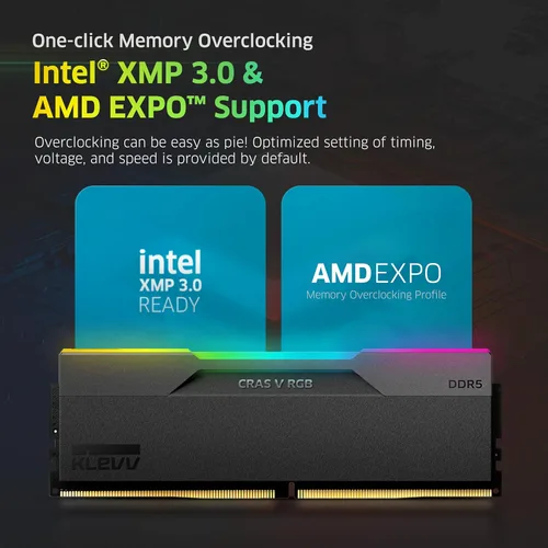 Vista 8 de KLEVV CRAS V RGB DDR5 32 GB (2x16 GB) 6000 MHz CL28 SK Hynix A-Die 1.35V Memoria RAM de escritorio para juegos XMP 3.0 / AMD Expo Ready - Negro
