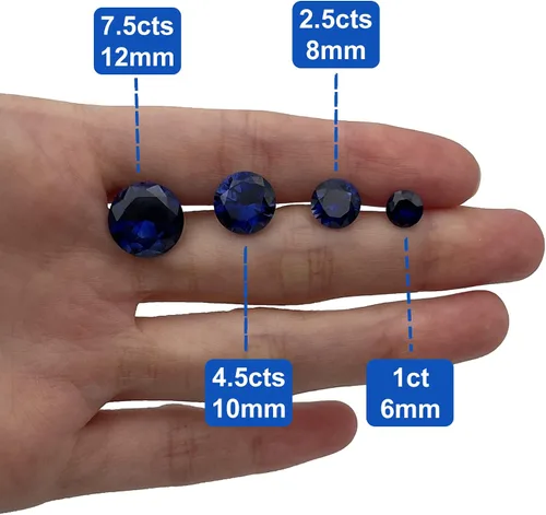 Vista 4 de Gryrigns Redondo brillante suelto sintético zafiro piedra azul corindón corte piedra preciosa facetada 3A VVS (1 ct-7.5ts, 1 unidad)