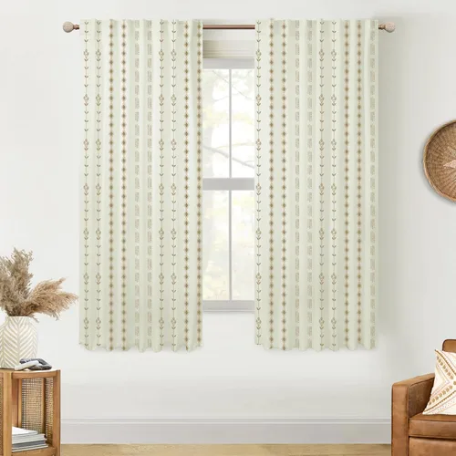 Vista 18 de Lino Rosa Cortinas de Crema y Negro para Cocina, Cortinas Opacas Bohemias para Ventana de Baño y Sala de Estar, 45 Pulgadas de Largo