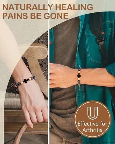 Vista 7 de Feraco Pulsera magnética de cobre puro para hombres y mujeres, 0.315 in, 99.99% cobre sólido y 3500 cuentas de hematita magnética Gauss, pulsera
