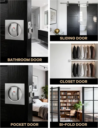Vista 6 de Lethato Hardware de bolsillo para puerta, cerradura de puerta de bolsillo con indicadores, pestillo de puerta de bolsillo, puerta de bolsillo