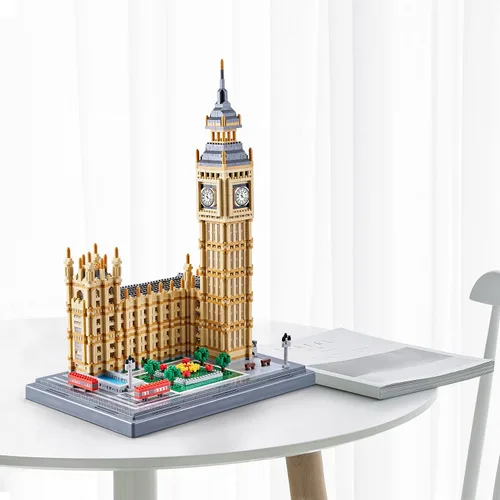 Vista 6 de Big Ben - Juego de bloques de construcción, kit de microbloques de arquitectura londinense con modelo de torre de reloj, construcción creativa