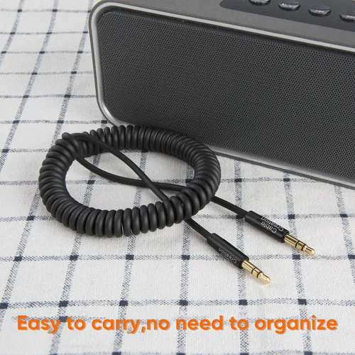 Vista 6 de CableCreation Cable Auxiliar para Auto (1-4 pies), Cable de Audio de 3,5 mm Enrollado de Macho a Macho, Cable Auxiliar Estéreo de 1/8 Pulgadas