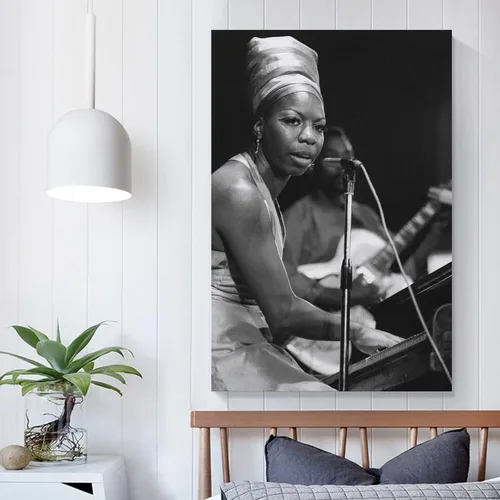 Vista 5 de Póster vintage de Pianist Nina Simone en blanco y negro para el hogar, dormitorio, oficina, arte de pared, impresión de pintura, póster de 12 x 18