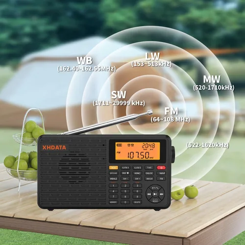 Vista 3 de XHDATA D109WB Radio Meteorológica Portátil AM/FM/SW/LW/WB de Onda Corta con Alerta NOAA, Operada por Batería, Excelente Sonido, Altavoz Inalámbrico
