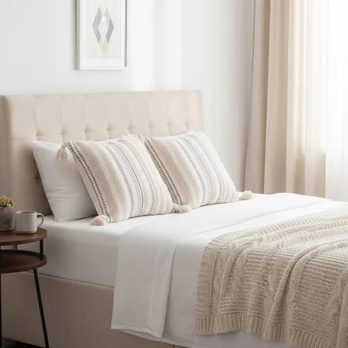 Vista 6 de decorUhome Funda de almohada decorativa bohemia de 18 x 18 pulgadas, funda de almohada de acento con textura neutra acolchada a rayas para sofá