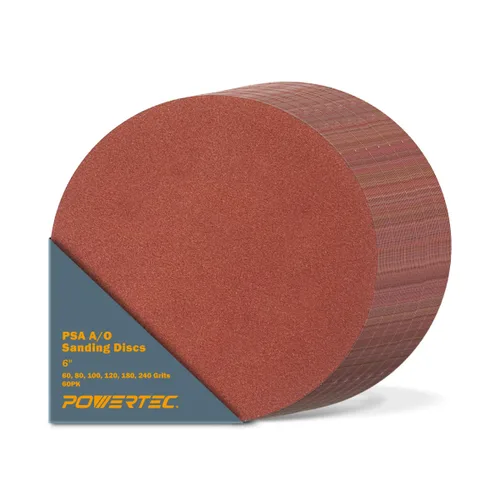 Vista 16 de POWERTEC 60 discos de lijado PSA de 5 pulgadas, 10 de cada uno de 60, 80, 100, 120, 180, 240 granos, papel de lija autoadhesivo surtido para paneles