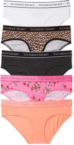 Vista 7 de Victoria's Secret Ropa interior hipster de algodón con logotipo para mujer, bragas de cobertura moderada para mujer, paquete múltiple (XS-XXL)