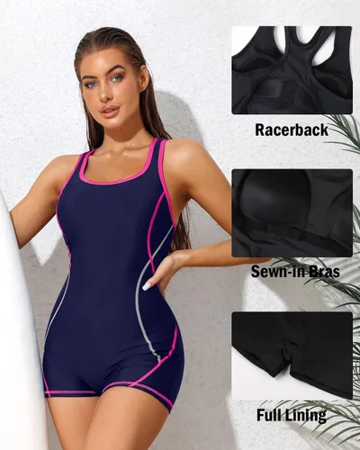 Vista 2 de beautyin Traje de baño deportivo de una pieza para mujer, con espalda cruzada