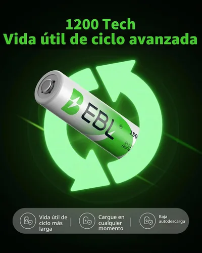 Vista 7 de EBL Baterías recargables AA de 1.2 V 2500 mAh de alto rendimiento precargadas pilas AA – 4