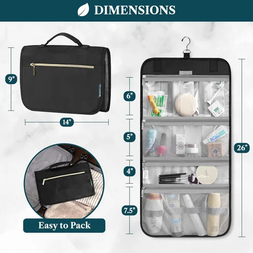 Vista 2 de PAVILIA - Neceser colgante para mujer y hombre, kit de viaje plegable organizador de artículos de tocador, bolsa de cosméticos enrollable, estuche