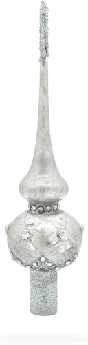 Vista 5 de Dimensional White Jewels on Speckled Silver Glass Christmas Tree Topper 11 pulgadas