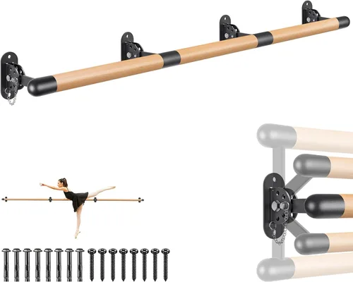 Vista 9 de Dolibest Ahorro de espacio, barra de ballet, montado en la pared, sistema de barra de ballet de madera tradicional, estiramiento/danza
