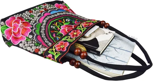Vista 4 de Bolsos de hombro para mujer, estilo vintage, bordados, florales, para mujer