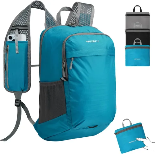 Vista 10 de WATERFLY Mochila pequeña y ligera y plegable: 15L Mini mochila de senderismo plegable - Mochila de día compacta ultraligera para mujeres y hombres