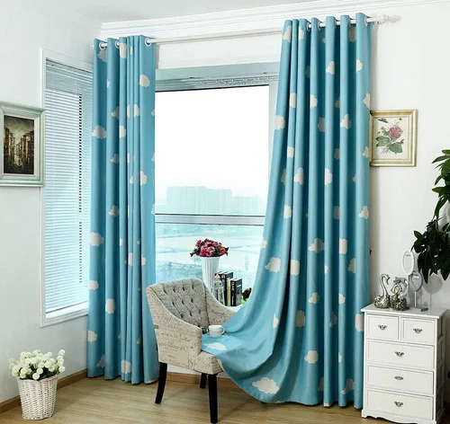 Vista 3 de GYROHOME Cortina de nube azul y blanca con ojales en la parte superior, aislamiento térmico, oscurecimiento de habitación, ahorro de ruido