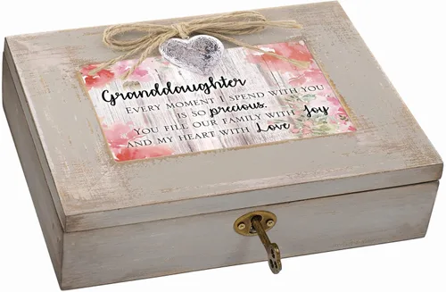 Vista 3 de Cottage Garden Caja de música con medallón de madera gris pardo natural para nieta