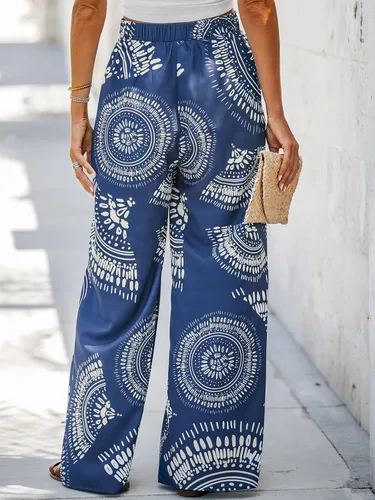 Vista 3 de CUPSHE Pantalones de cintura alta con estampado de mujer Pantalones cortos azules con pierna ancha