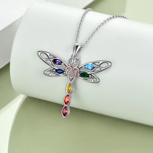 Vista 4 de POPLYKE Collar de libélula, regalo para mujer, plata de ley, colgante de libélula celta, joyería irlandesa para niñas