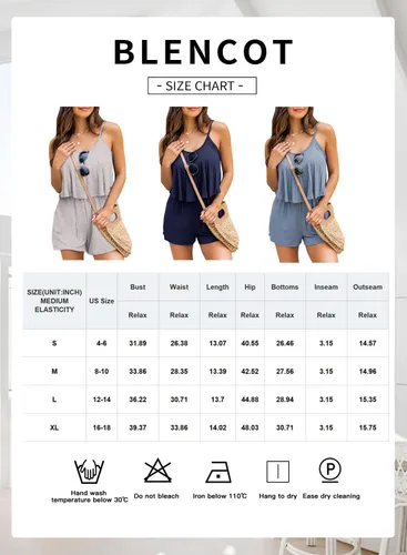 Vista 6 de BLENCOT Overol casual de verano con cuello redondo para mujer, sin mangas, pantalones cortos de playa