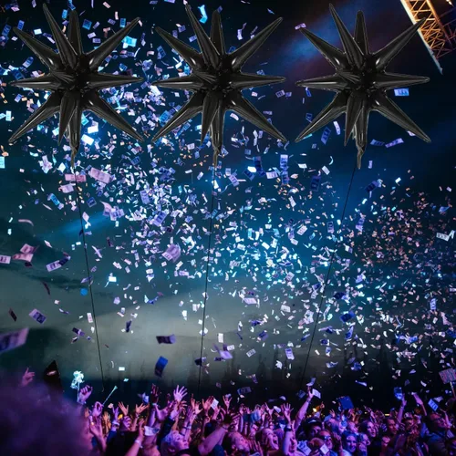 Vista 3 de 6 globos de papel de aluminio con forma de estrella de explosión de 22 pulgadas, globos de Mylar de 12 puntos, globos de punta grande para baile