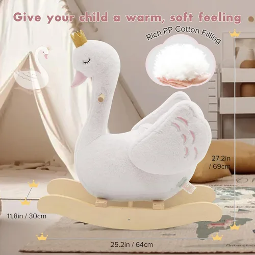Vista 7 de labebe Caballo mecedor de cisne blanco para niños, animal de peluche en madera para niños de 6 meses, para niños y niñas/guardería, regalo