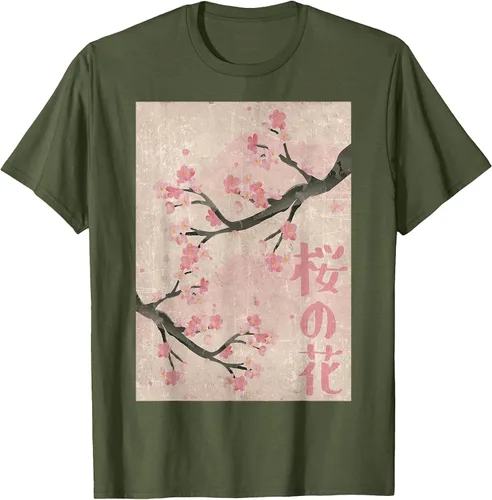 Vista 32 de Cherry Blossom Japanese Vintage Woodblock Japan Pink Sakura T-Shirt Asphalt Grey