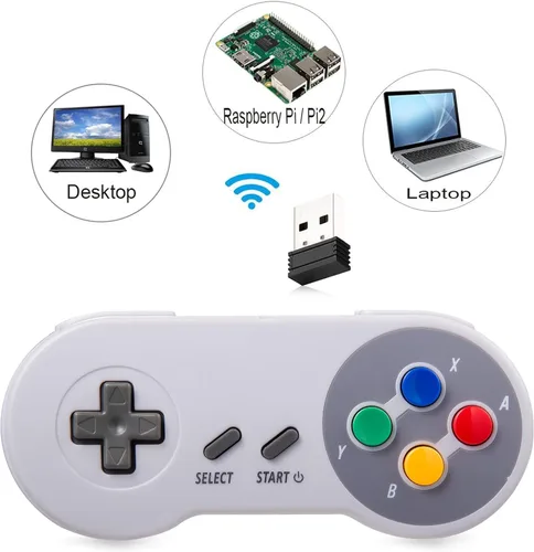 Vista 3 de Paquete de 2 controladores SNES inalámbricos para juegos retro, kiwitatá de 2.4 GHz remoto inalámbrico SNES Game Pad Controller para WindowsSNES
