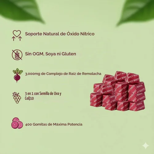 Vista 8 de Masticables de corazón de raíz de remolacha, soporte de óxido nítrico y presión arterial, extracto de semilla de uva y polvo de raíz de remolacha