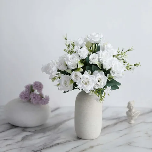 Vista 13 de Efavormart - 4 arbustos Ramo de novia de seda artificial de 12 pulgadas de rosa polvorienta, flores sintéticas