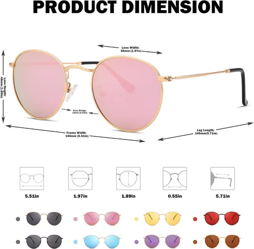Vista 3 de Pro Acme Gafas de sol polarizadas de metal redondas pequeñas para mujer, estilo retro